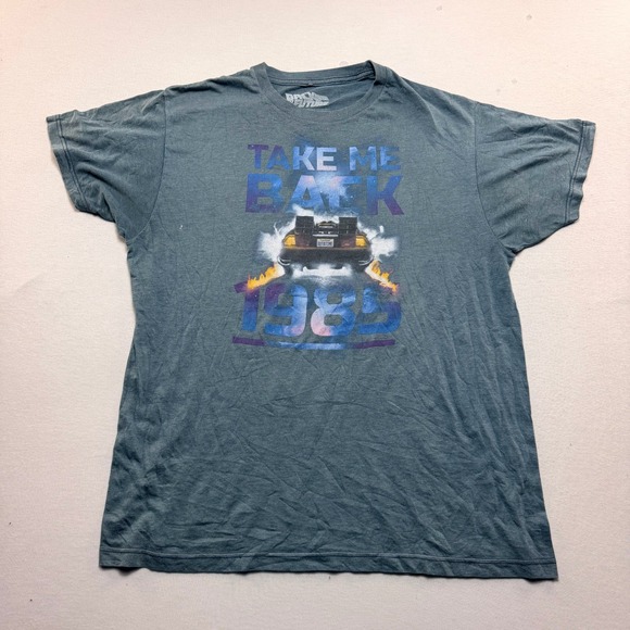 Back to the Future T-Shirt Mens Large Blue Good Take Me Back 1985 DeLorean Tee